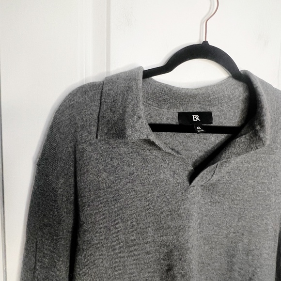 Banana Republic Italian Merino Wool Sweater Polo Johnny Collar Grey Size XL - Picture 4 of 6